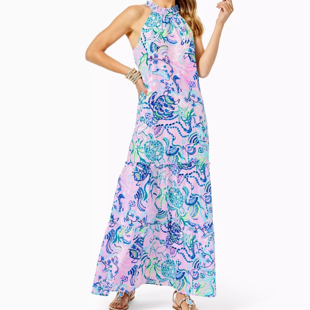 NWT Lilly Pulitzer Everly Ruffle Maxi Lilac Freesia Mermaid For You - Picture 1 of 5